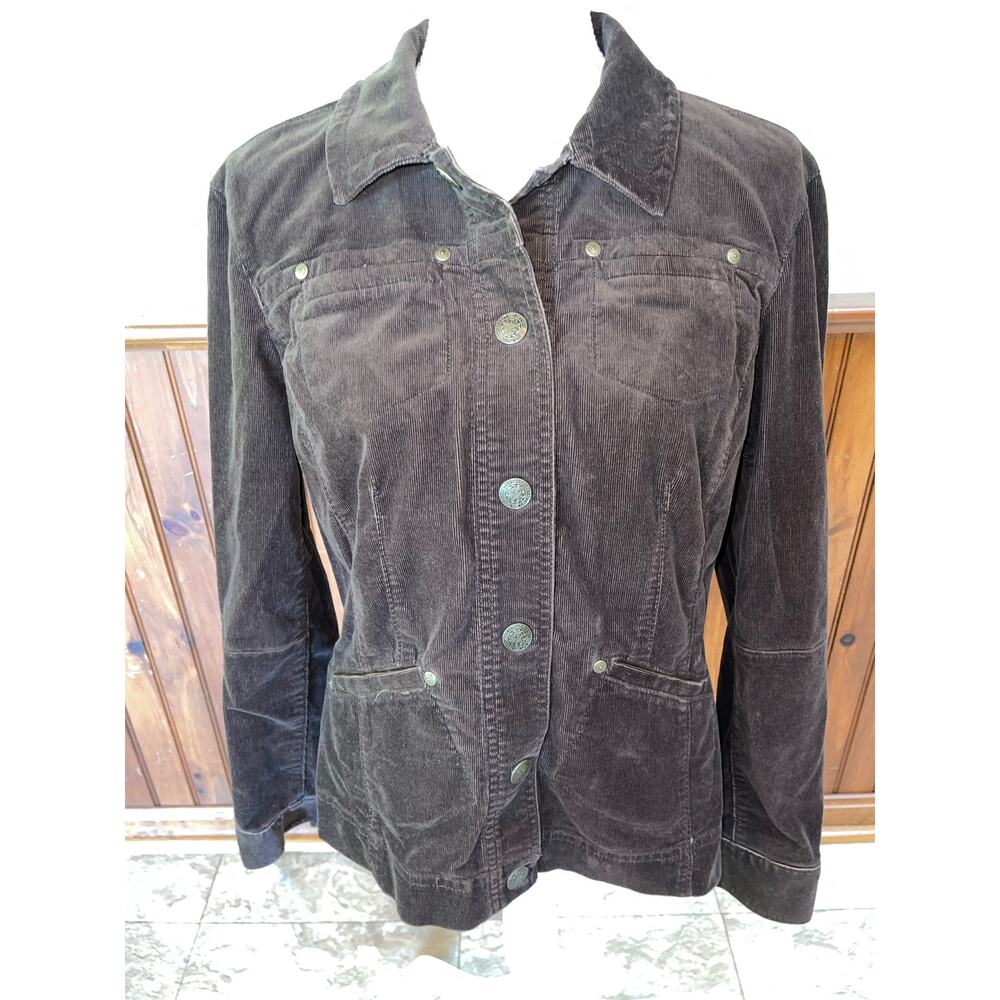 Womens Amber Sun Brown Corduroy Medium Weight‎ Cotton Spandex Jacket Pockets M